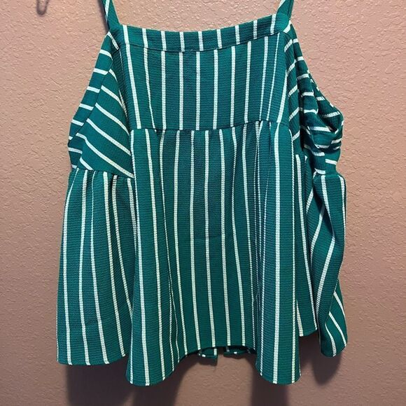 Charming Charlie Green and white striped top - Picture 2 of 11